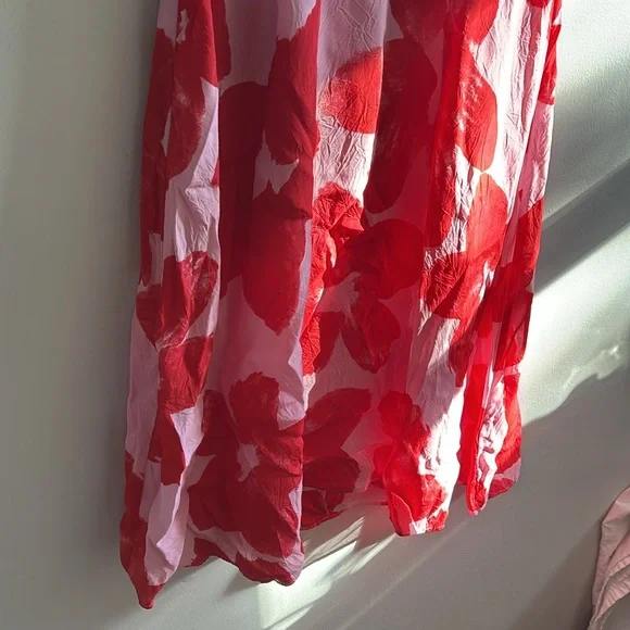 Gorman Australia red pink silk blend painted floral sheer midi dress - Picture 3 of 11